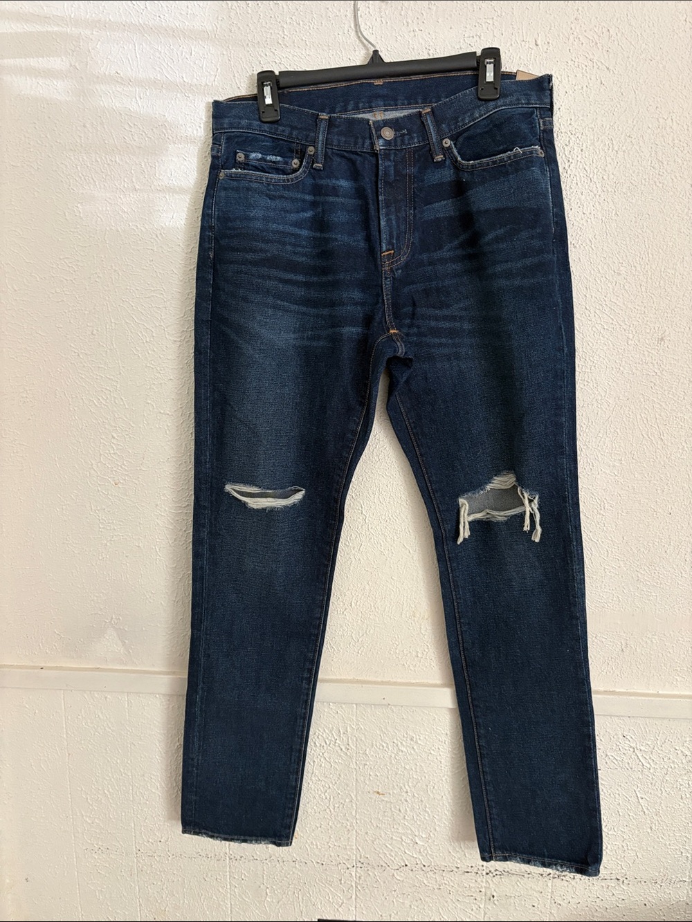 Abercrombie & Fitch Dark Indigo athletic slim Jeans with Knee Distress